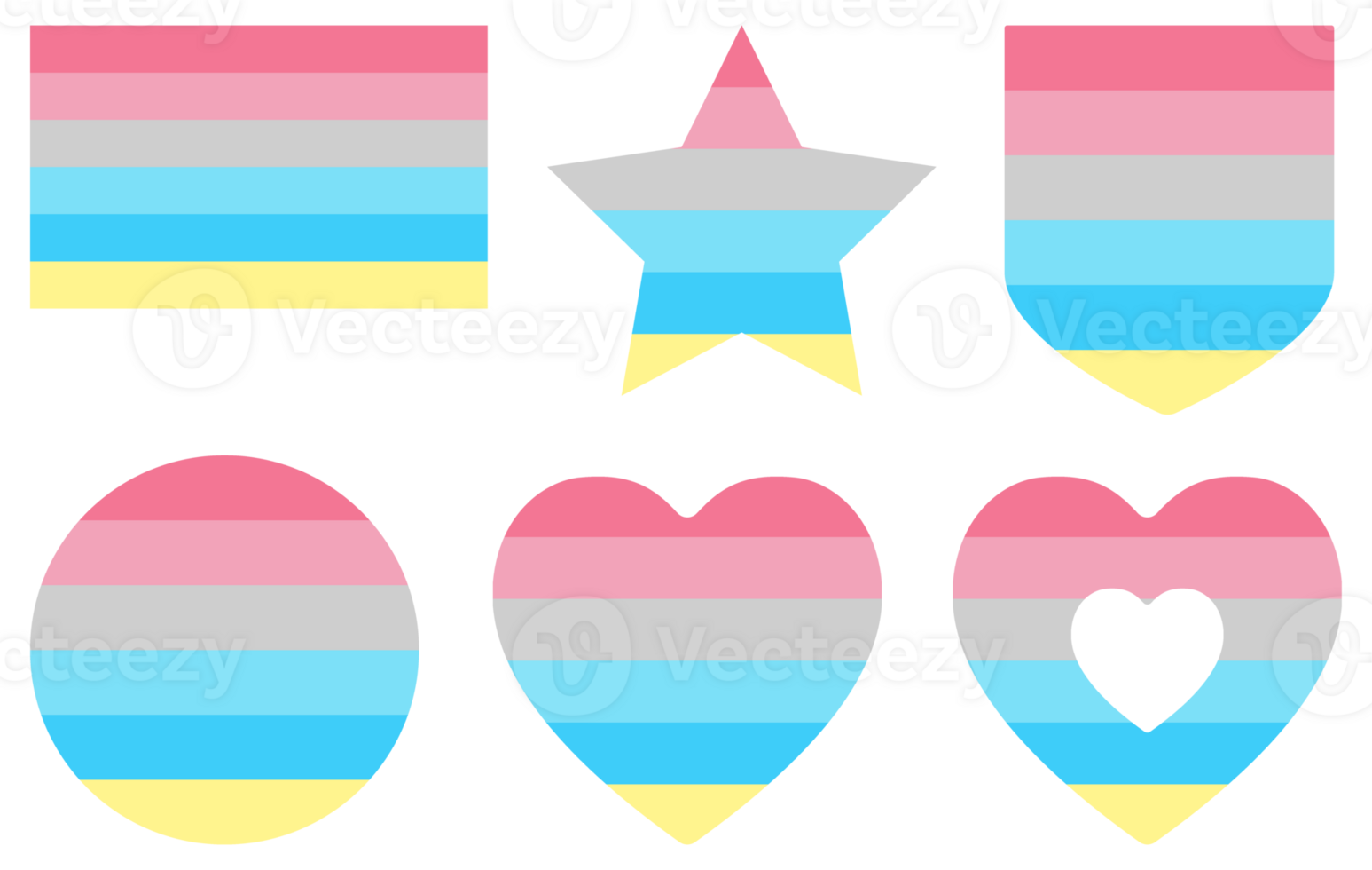 Genderflux pride flag in shape set. LGBTQ flag in shape set. png