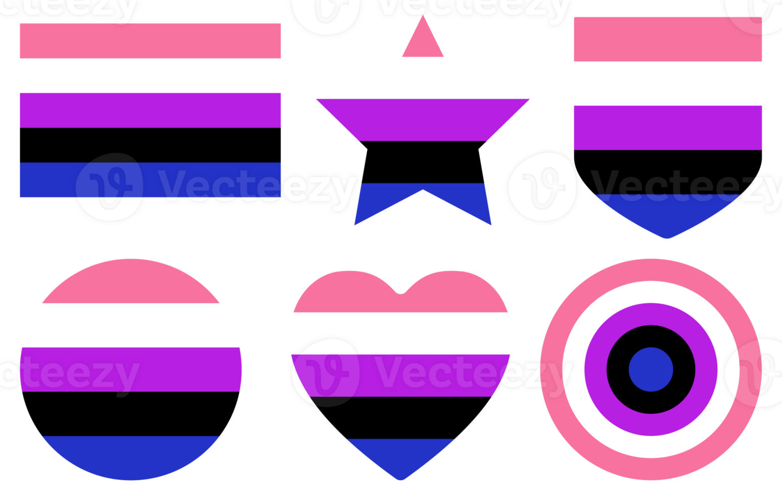 Genderfluid pride flag in shape set. LGBT pride flag in shape set. png
