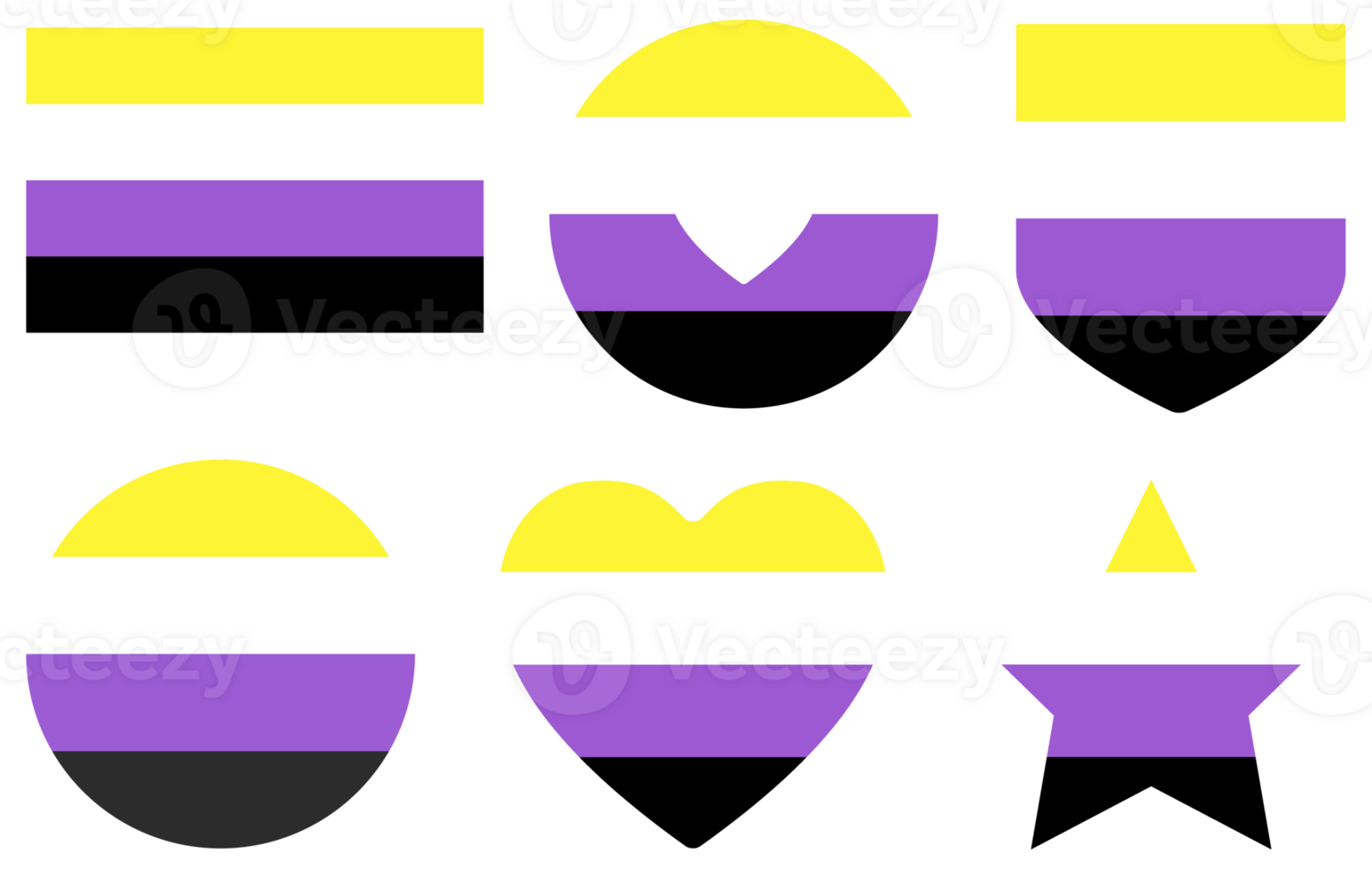 niet binair trots vlag in vorm set. lgbtq symbool in vorm set. png