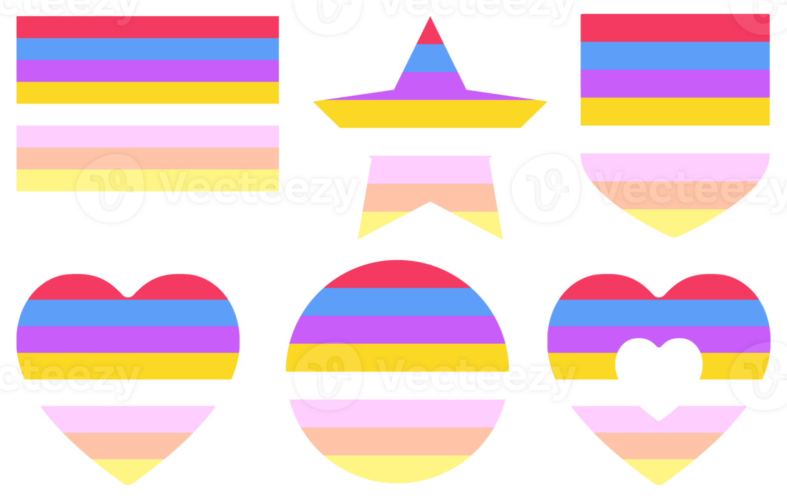 Pangender Pride Flag in shape set. LGBTQ flag in shape set. png