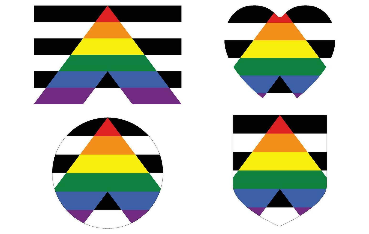 Straight ally pride flag in shape set. LGBTQ flag in shape set. vector