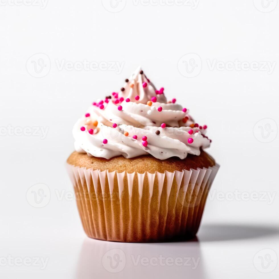 Delicious cupcakes isolated on white background, photo