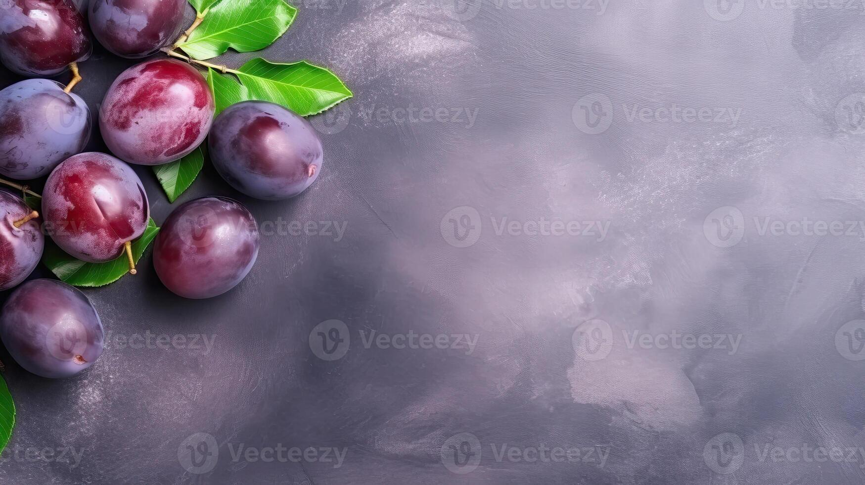 Ripe plums mockup and copy space with a gradient background, photo