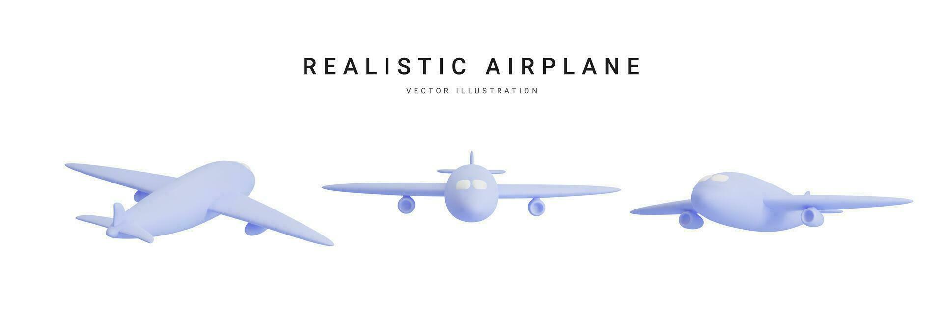 Set of 3d realistic airplane isolated on white background. Vector illustration