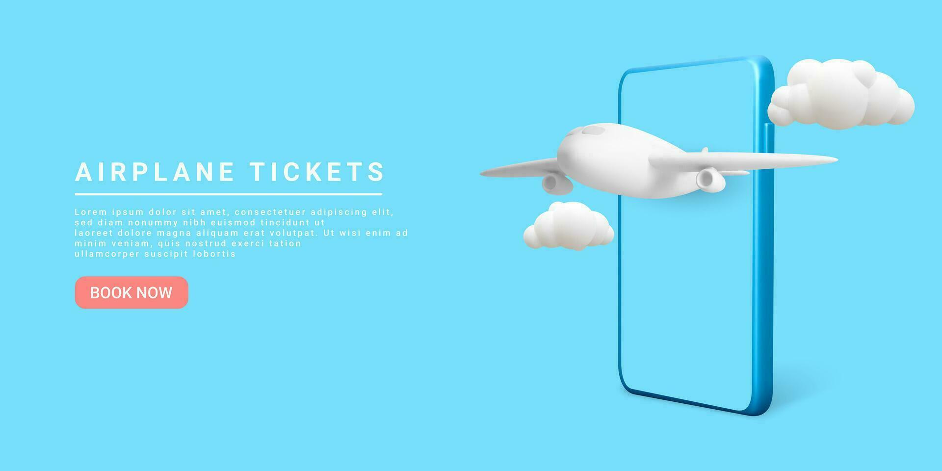 Travel and flight ticket advertising template with airplane. Time to travel. Vector illustration