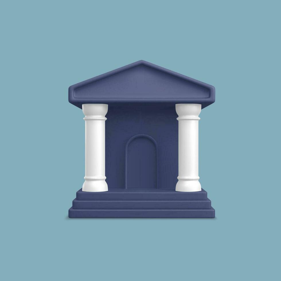 3d realistic bank building. Online banking or bank transactions and service concept. Vector illustration