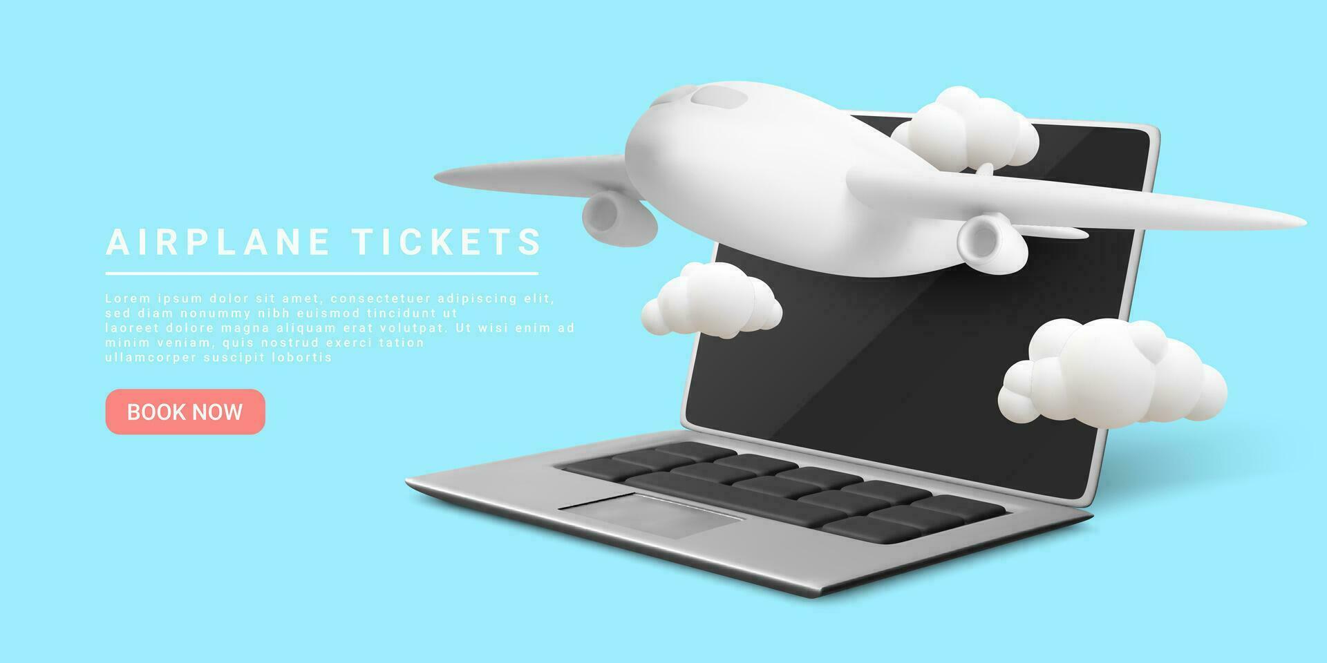 Travel and flight ticket advertising template with airplane. Concept web banner time to travel. Vector illustration