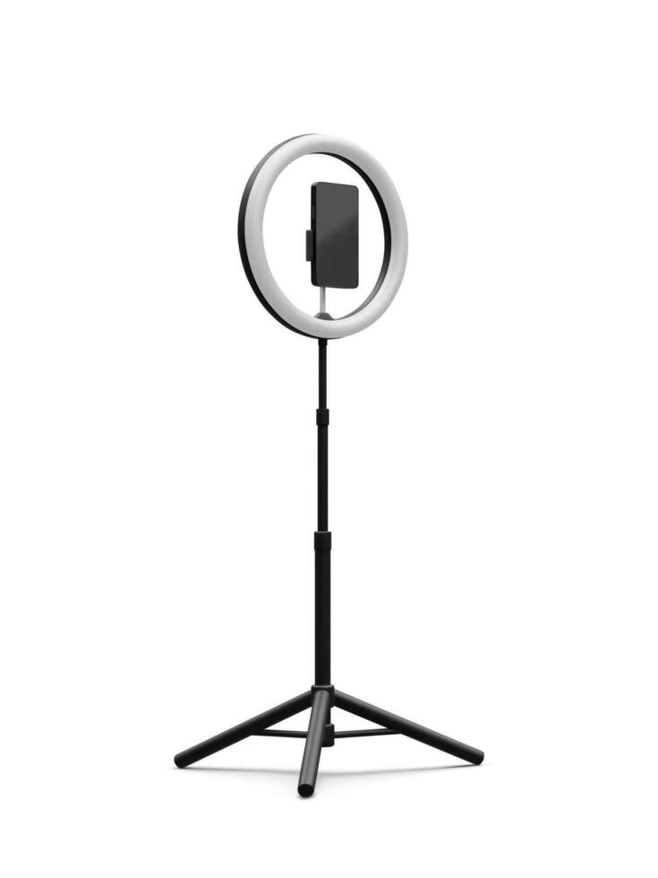 3d realistic phone on tripod with light bulb. Live stream concept. Vector illustration
