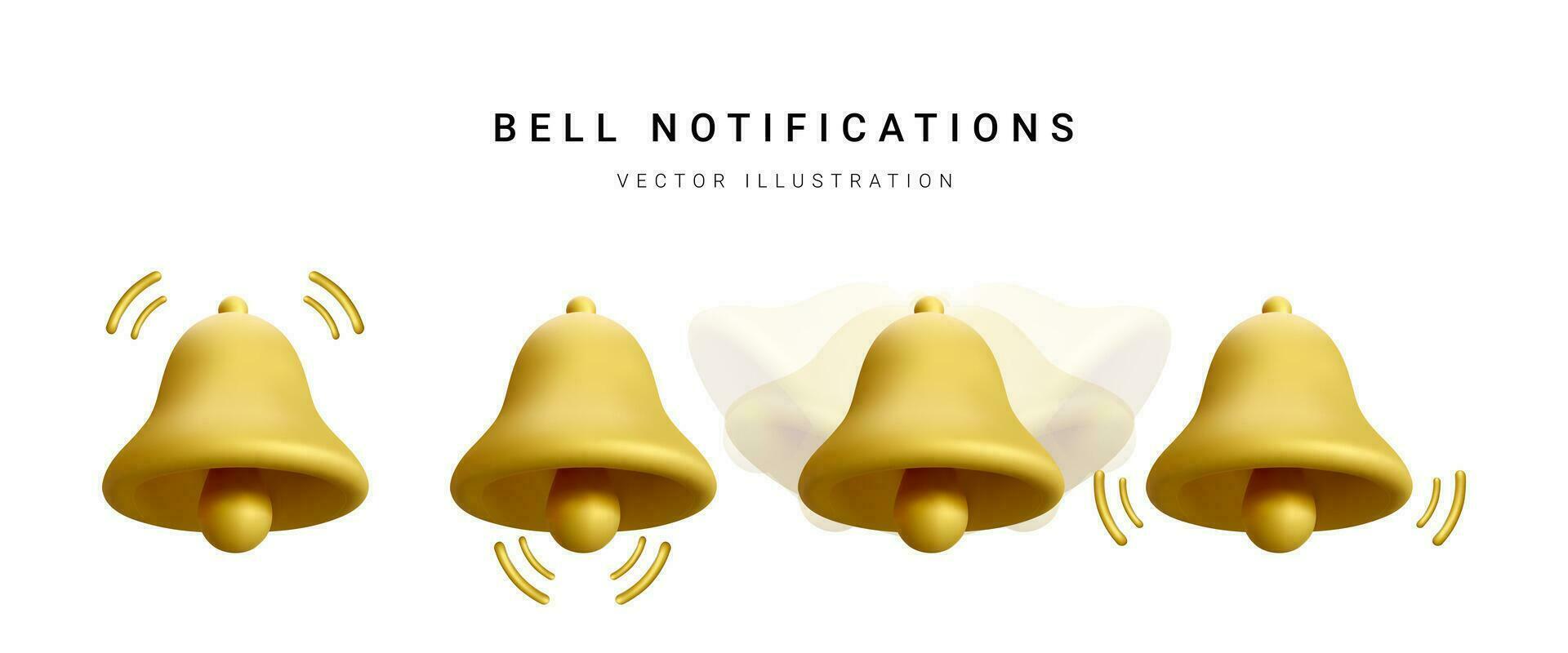 Set of 3d realistic bell isolated on white background. Vector illustration