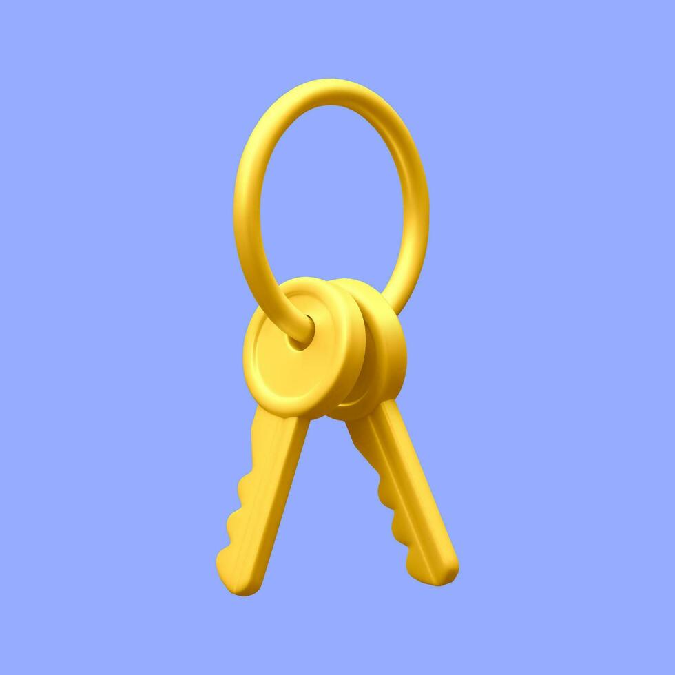 3d realistic golden bunch of keys isolated in light background. Vector illustration