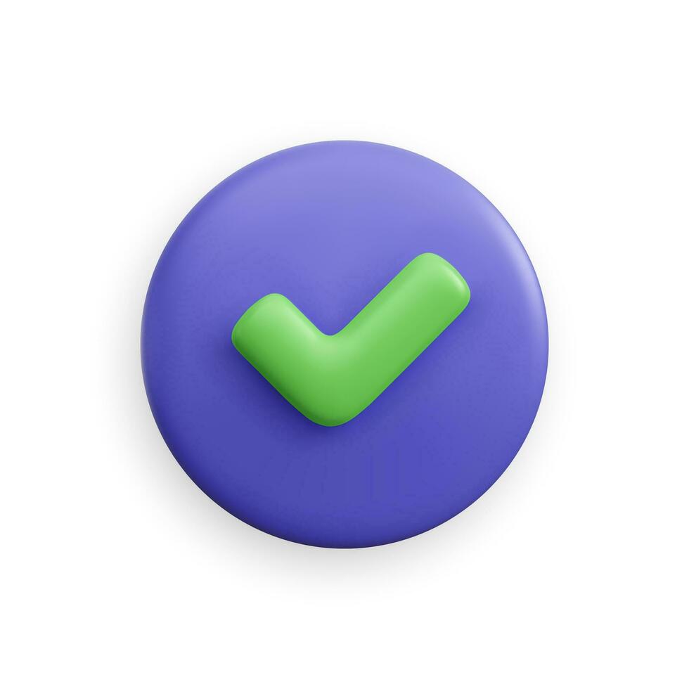 Realistic  check mark button. Done successful icon for graphics design projects, apps and websites. Vector illustration
