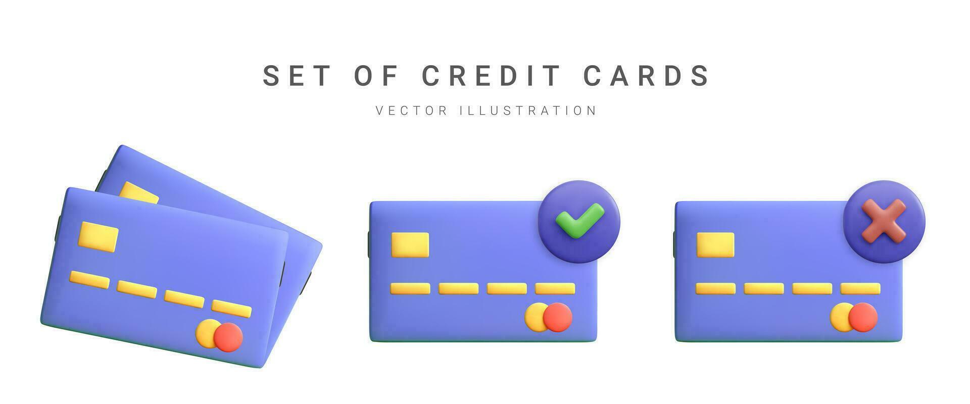Realistic design credit cards set in different position isolated on white background. Vector illustration