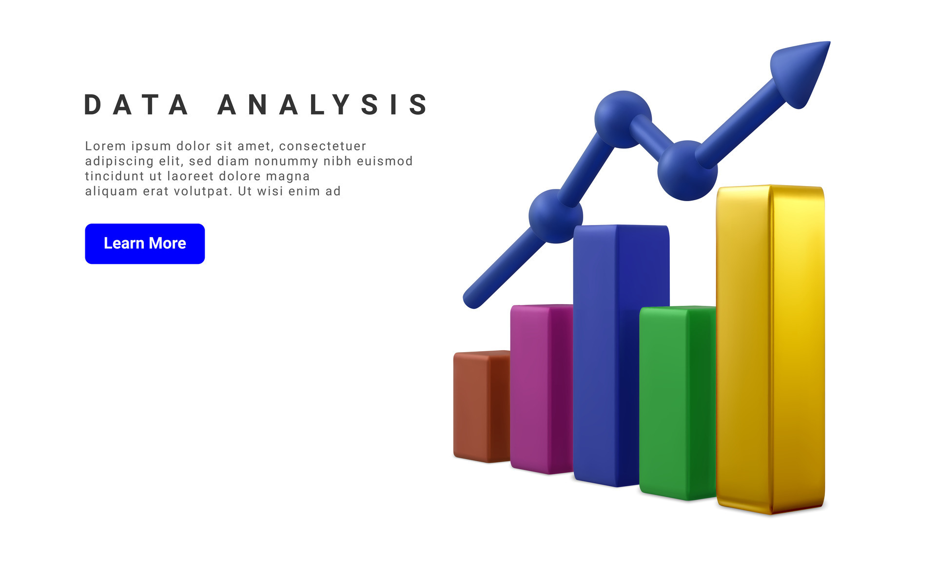 Data analysis concept banner. Growing bars graphic with rising arrow ...