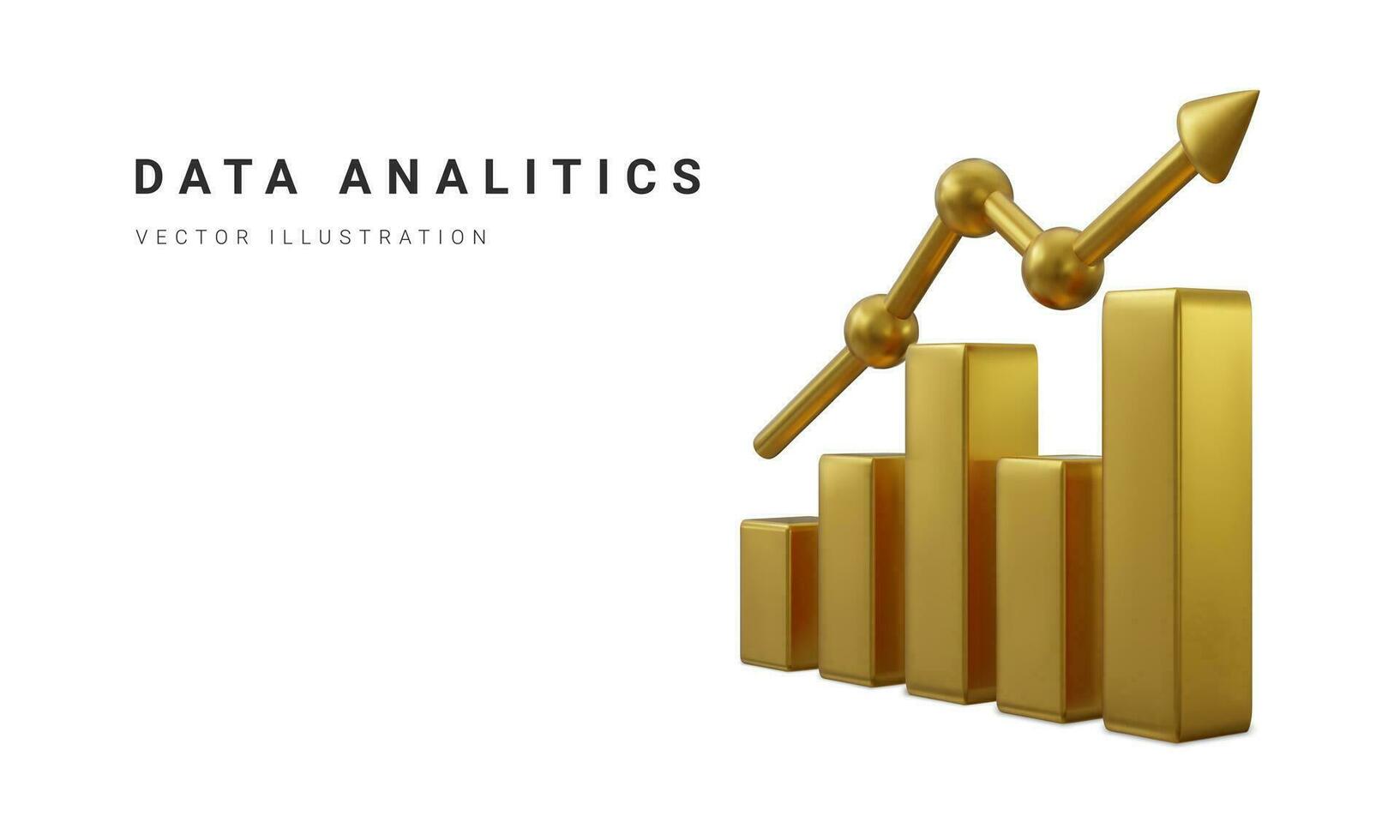 Data analysis concept banner. Growing bars graphic with rising arrow. Digital marketing. Vector illustration