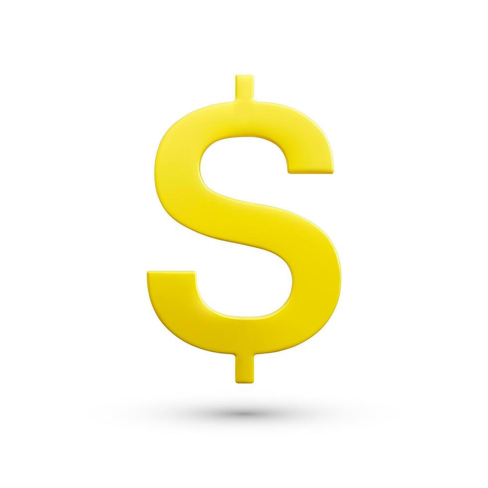 3D realistic gold dollar sign. US dollar currency symbol isolated on white background. Vector illustration