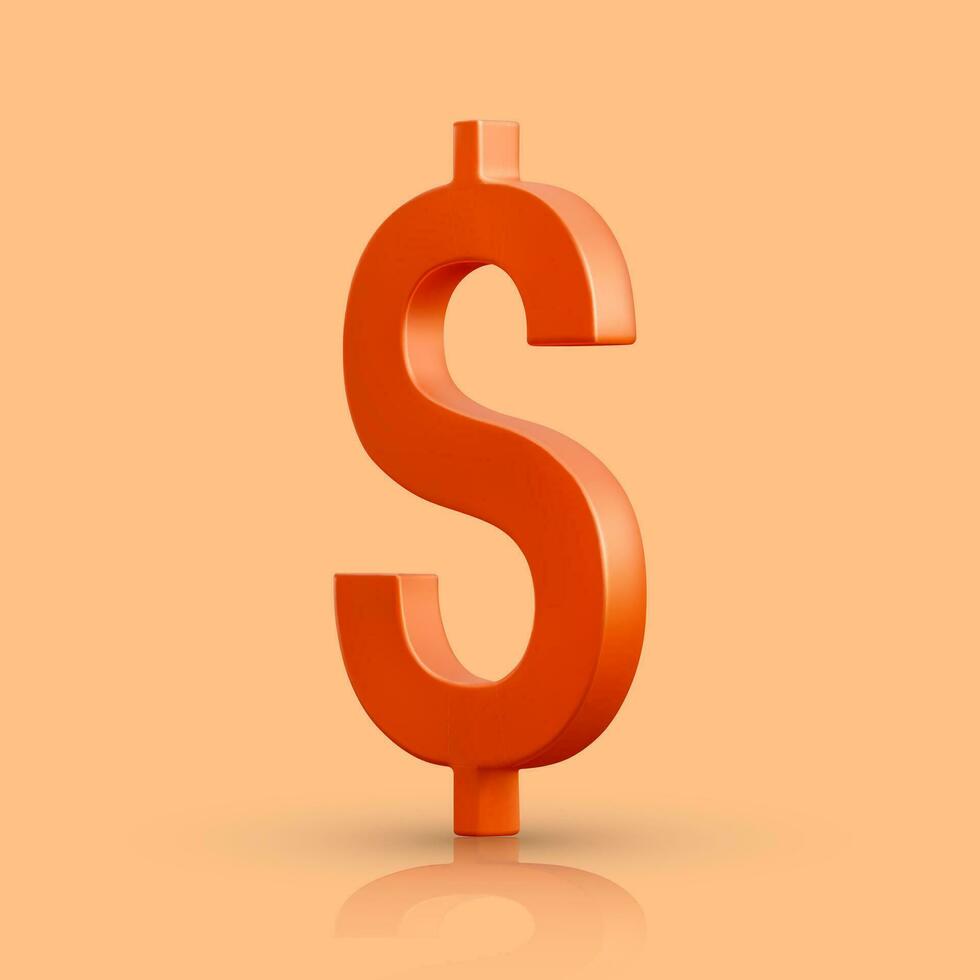 3D realistic red dollar sign. US dollar currency symbol isolated on red background. Vector illustration