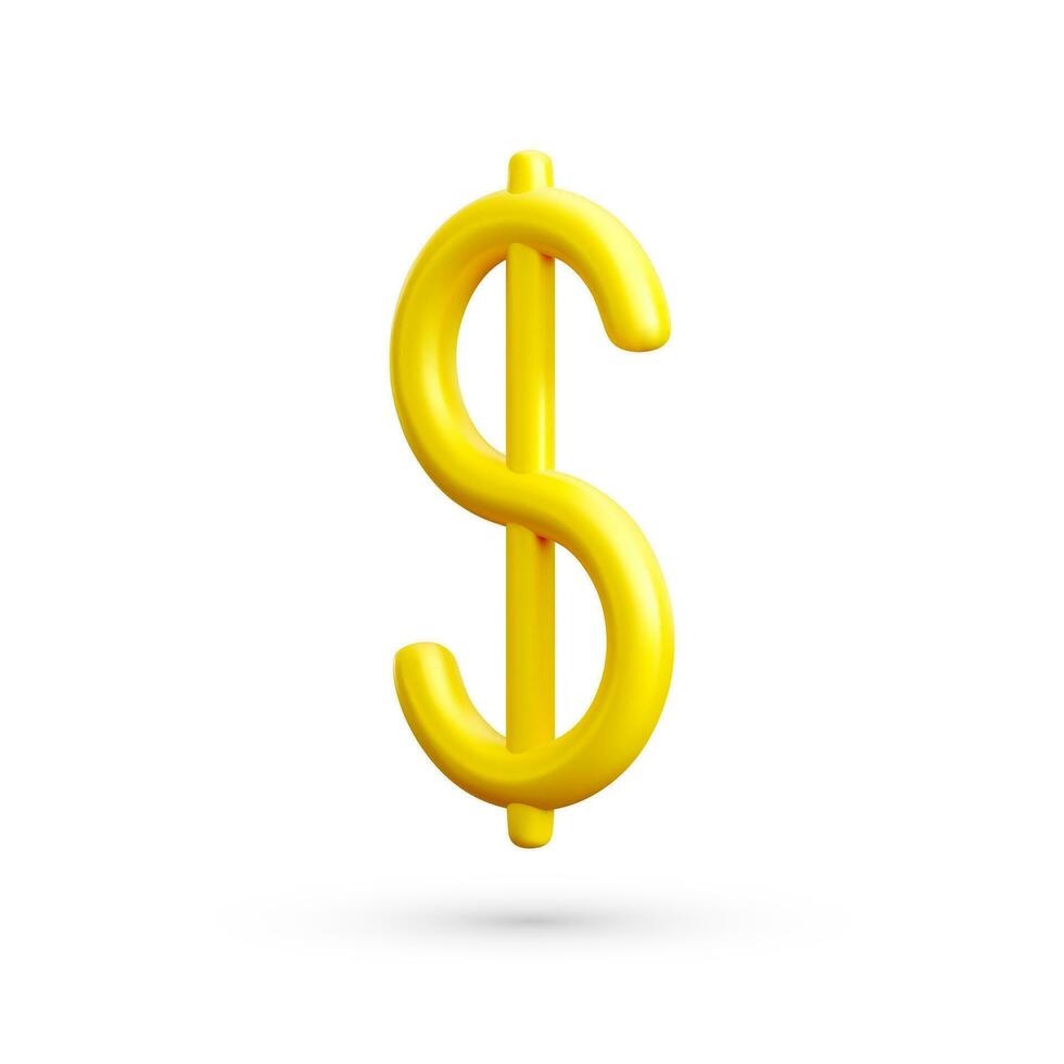 3D realistic gold dollar sign. US dollar currency symbol isolated on white background. Vector illustration