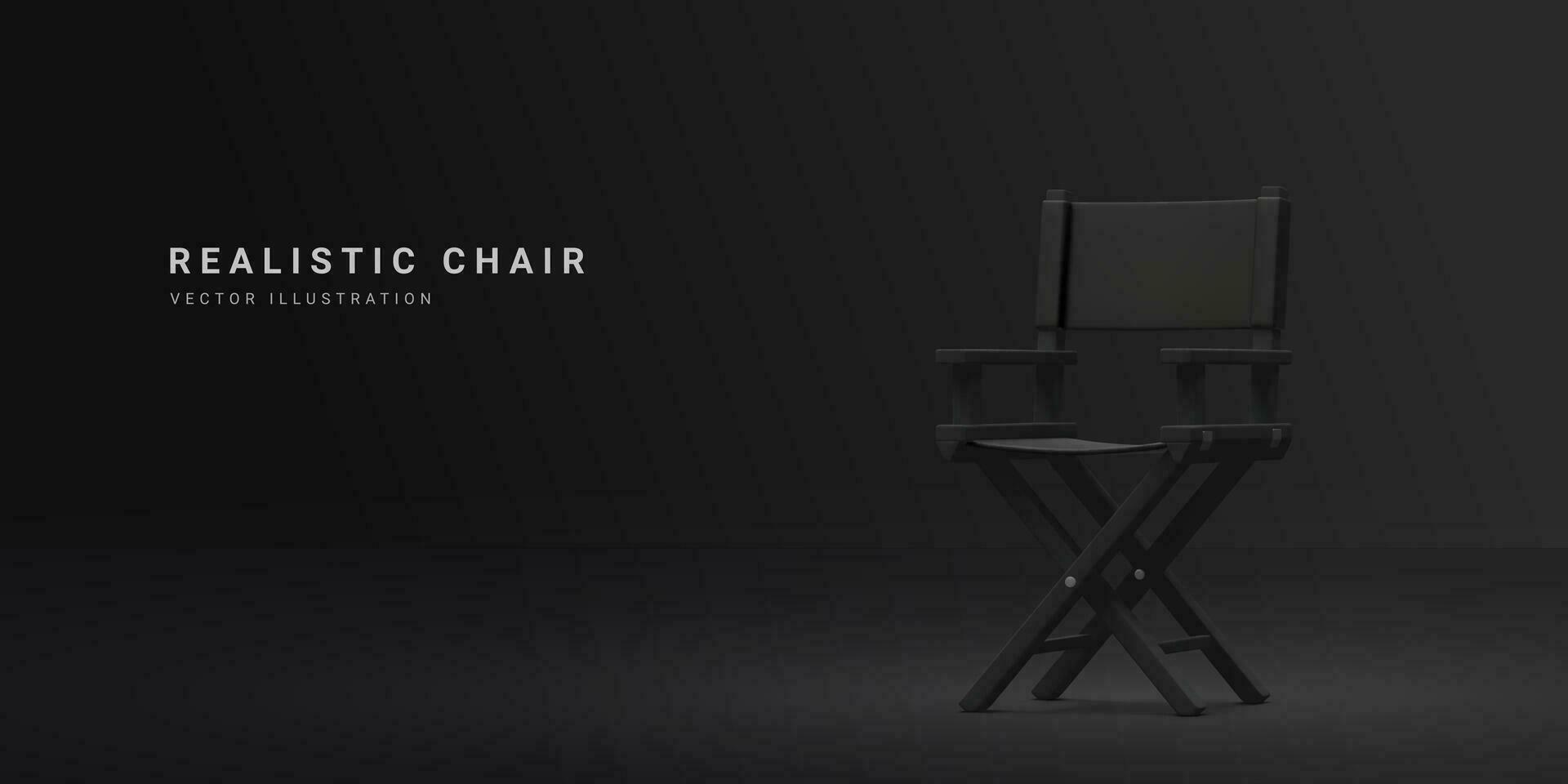 3d realistic black director chair isolated on dark background. Vector illustration