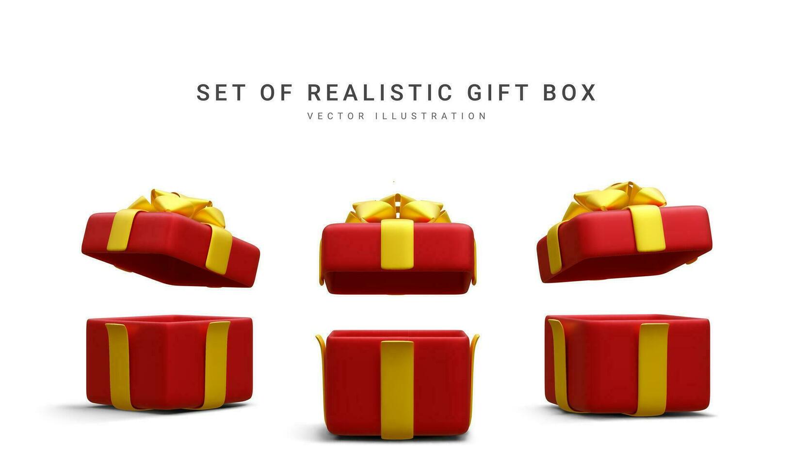 Set of 3d realistic gift boxes with ribbon isolated on white background. Surprise boxes. Vector illustration