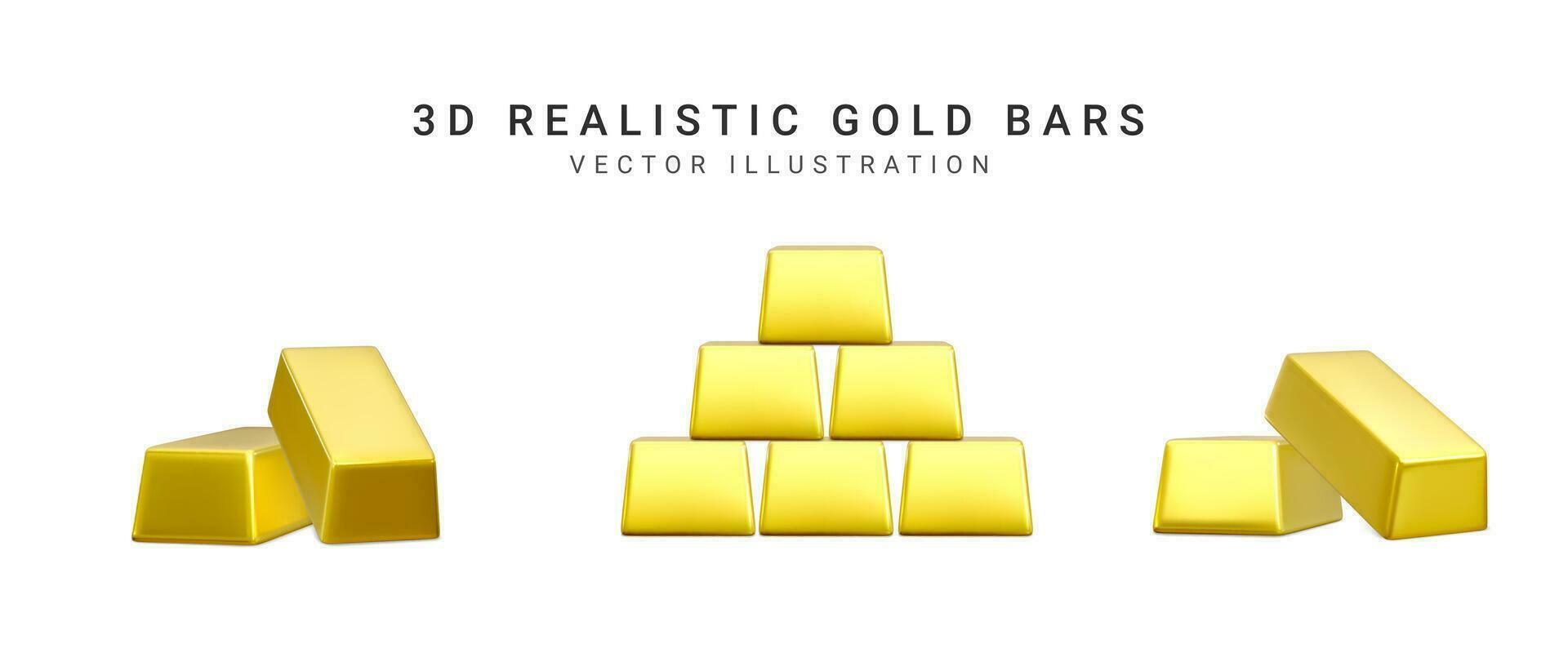 Golden Bars on white background. 3d Rendering gold. Vector illustration