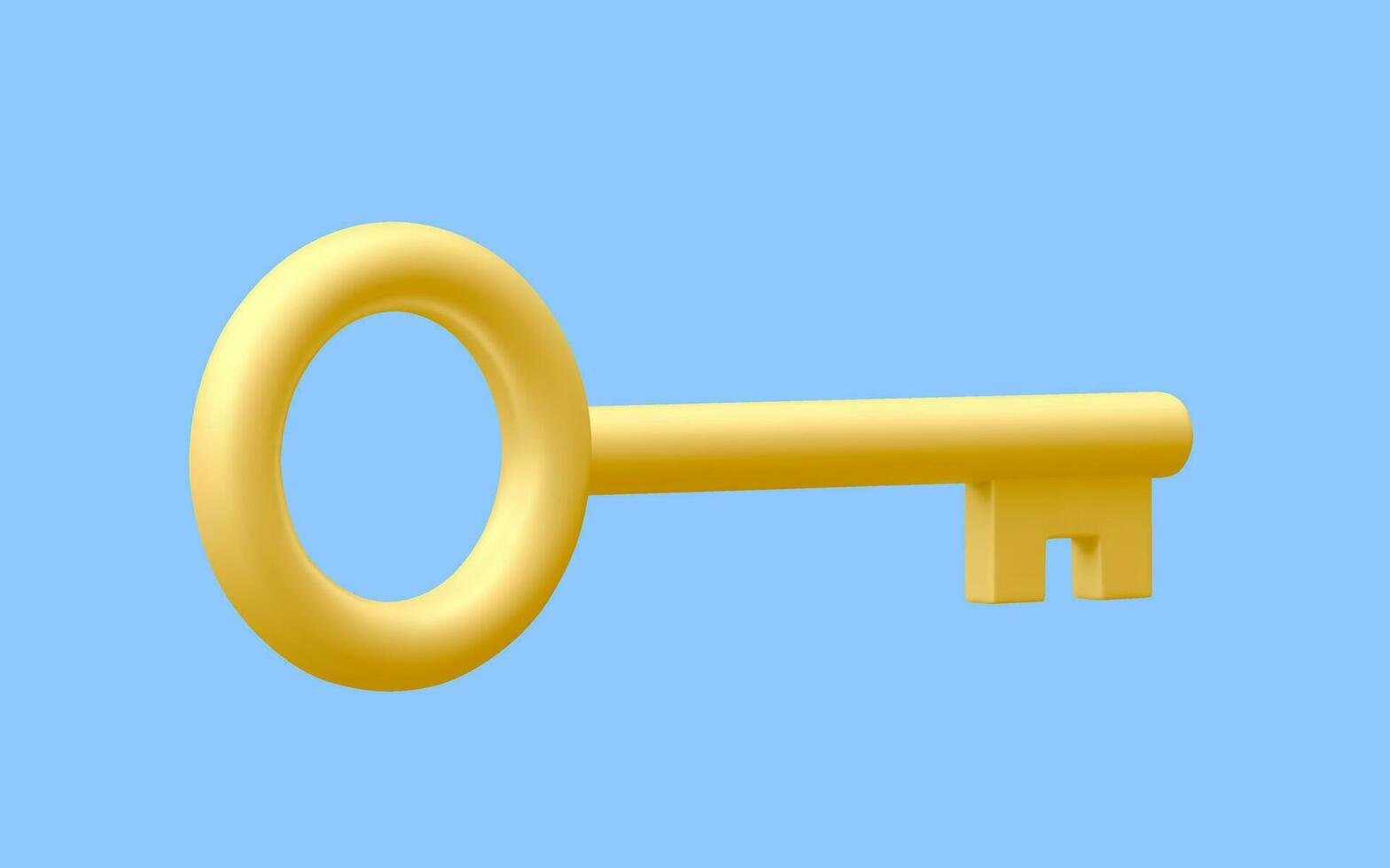 3d realistic golden key isolated in blue background. Vector illustration