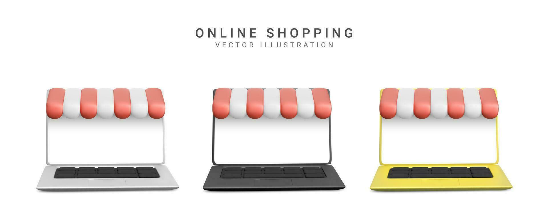 Realistic 3d concept of online store in your laptop. Vector illustration