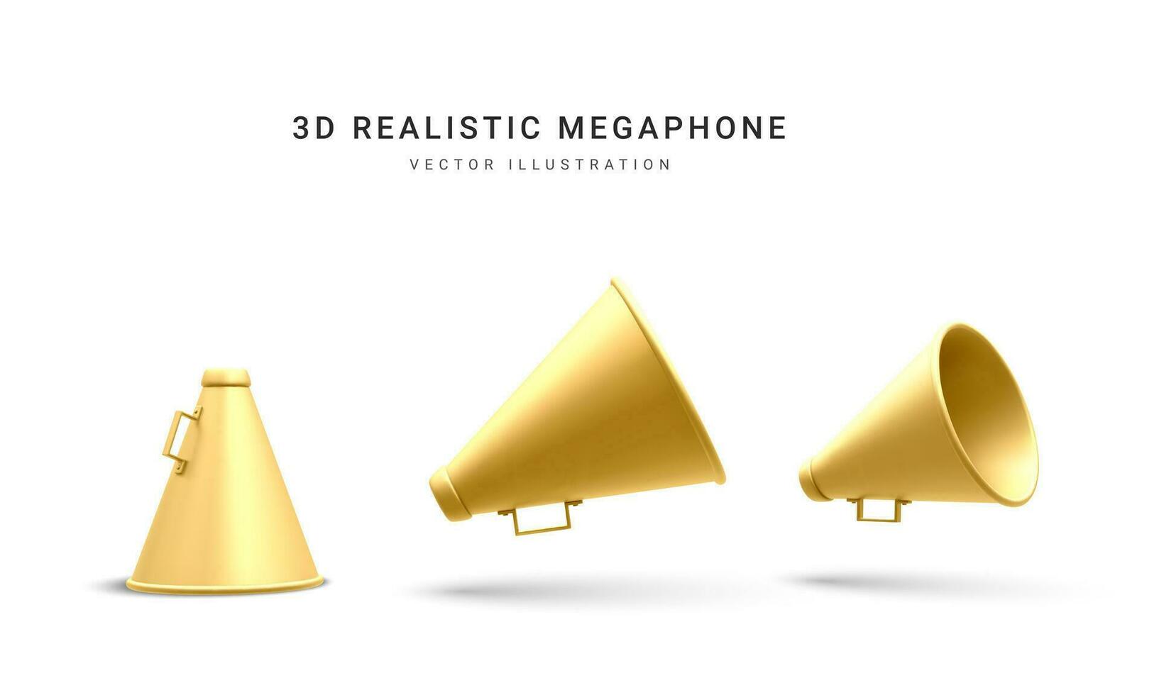 Set of 3d realistic megaphones with shadow isolated on white background. Vector illustration