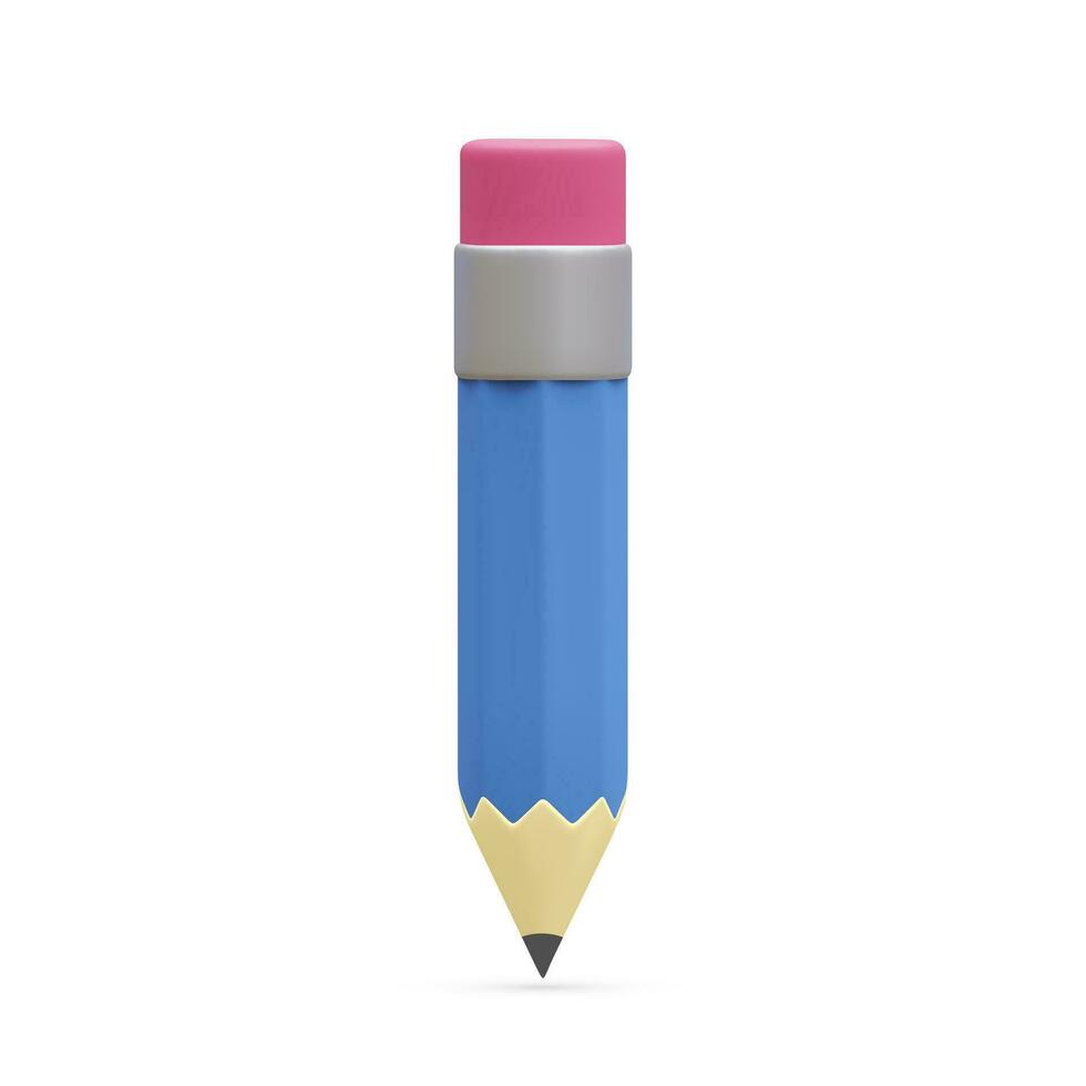 3d realistic pencil isolated on white background. Render pencil for education, writing or drawing concept. Vector illustration