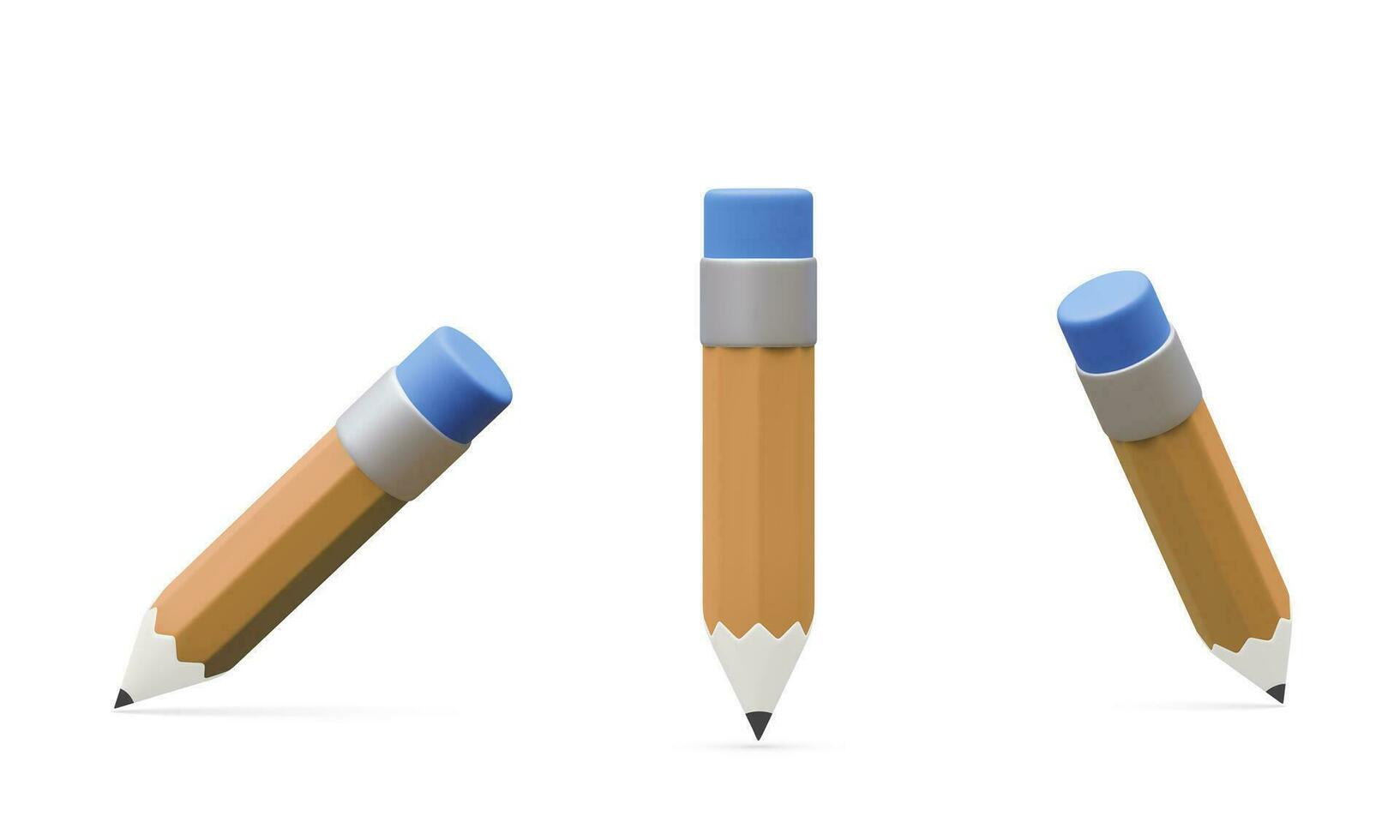 Set of 3d realistic pencil isolated on white background. Render pencil for education, writing or drawing concept. Vector illustration