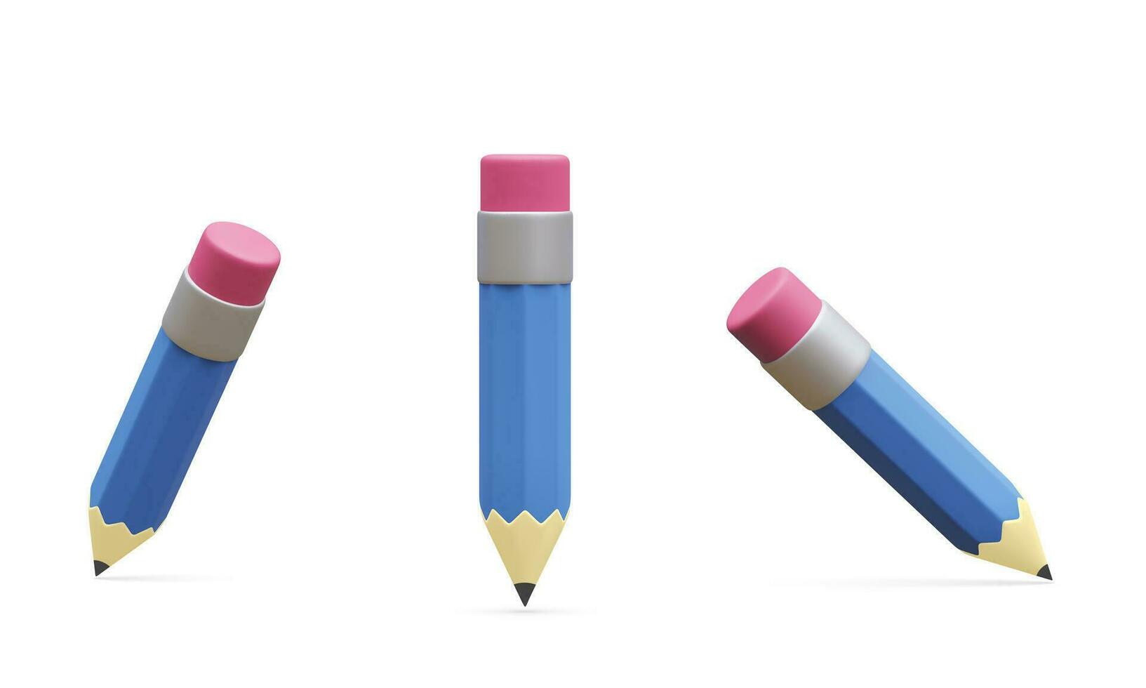 Set of 3d realistic pencil isolated on white background. Render pencil for education, writing or drawing concept. Vector illustration