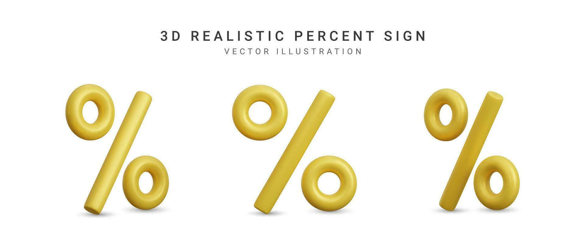 Set of 3D rendering percent sign element. Collection realistic vector percentage  icon. Percentage, discount, sale, promotion concept. Vector illustration