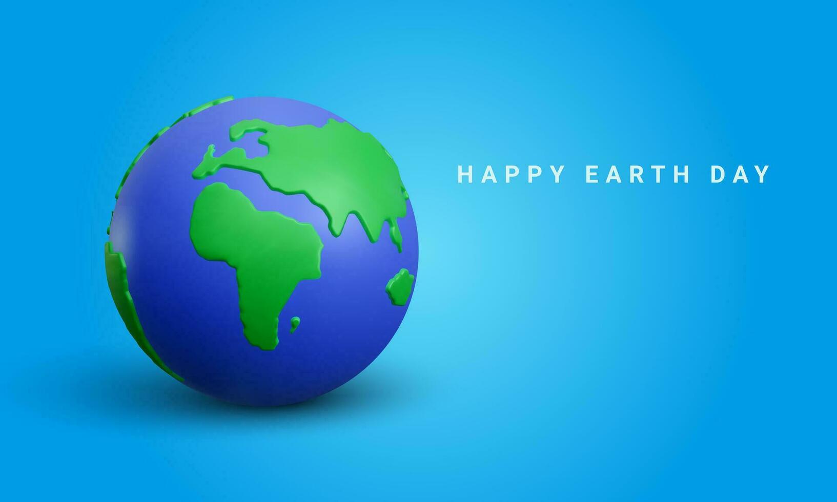 Realistic 3d planet Earth on sky blue background. Happy Earth day or environment day conceptin cartoon style. Vector illustration