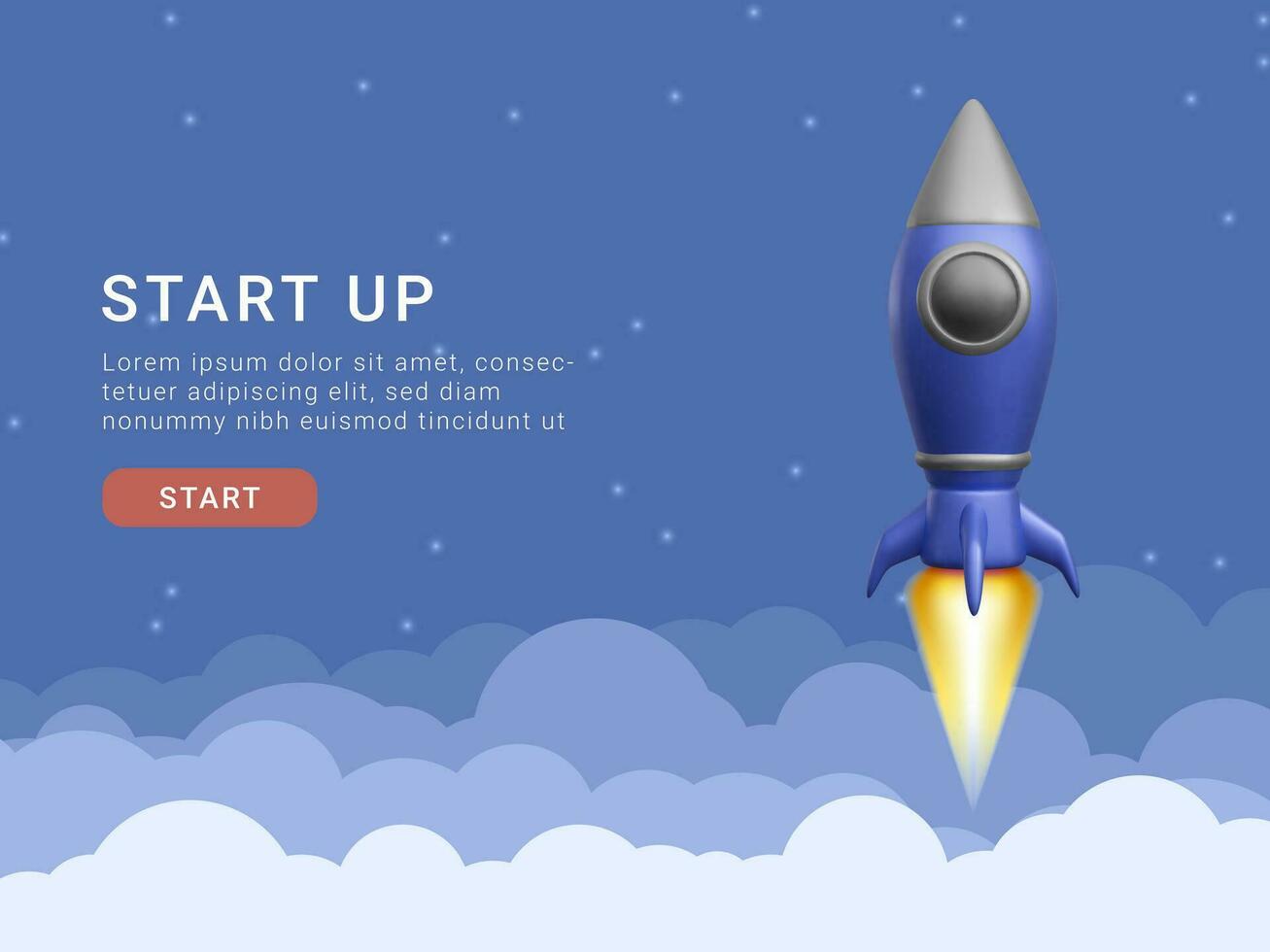 Concept for the start up page 3d rocket flying into space vector