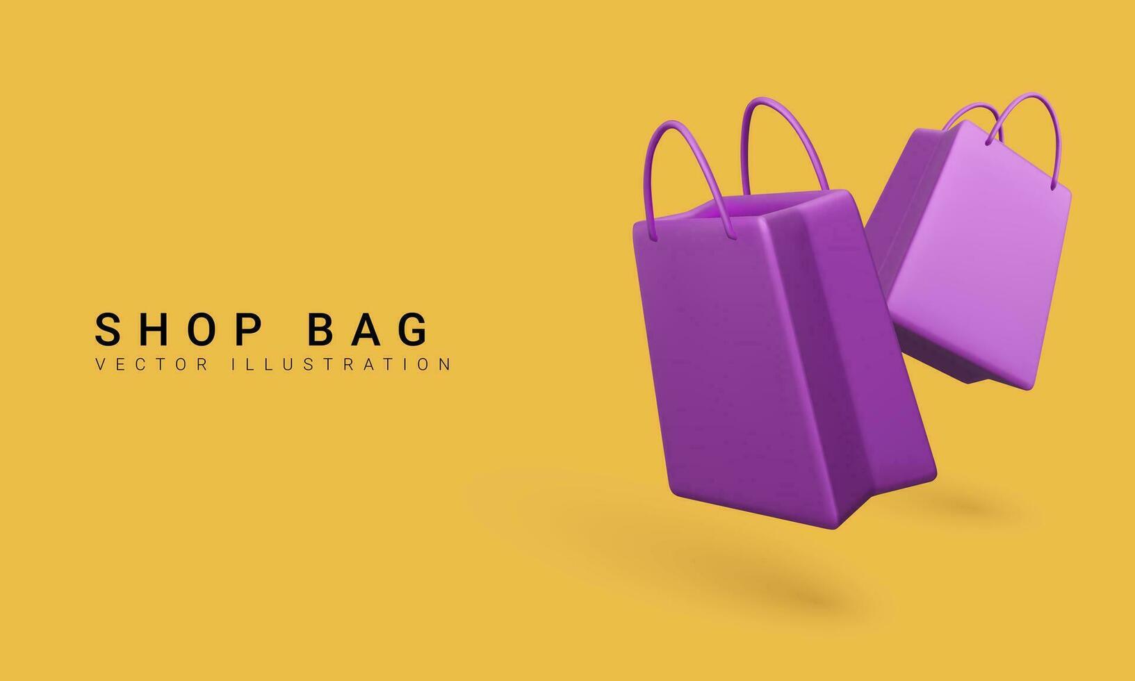Set of 3d realistic colorful shopping bags. Vector Illustration