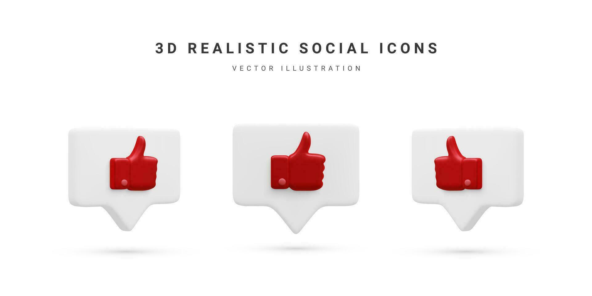 Set of 3d realistic bubble with red thumbs up icons isolated on white background. Vector illustration