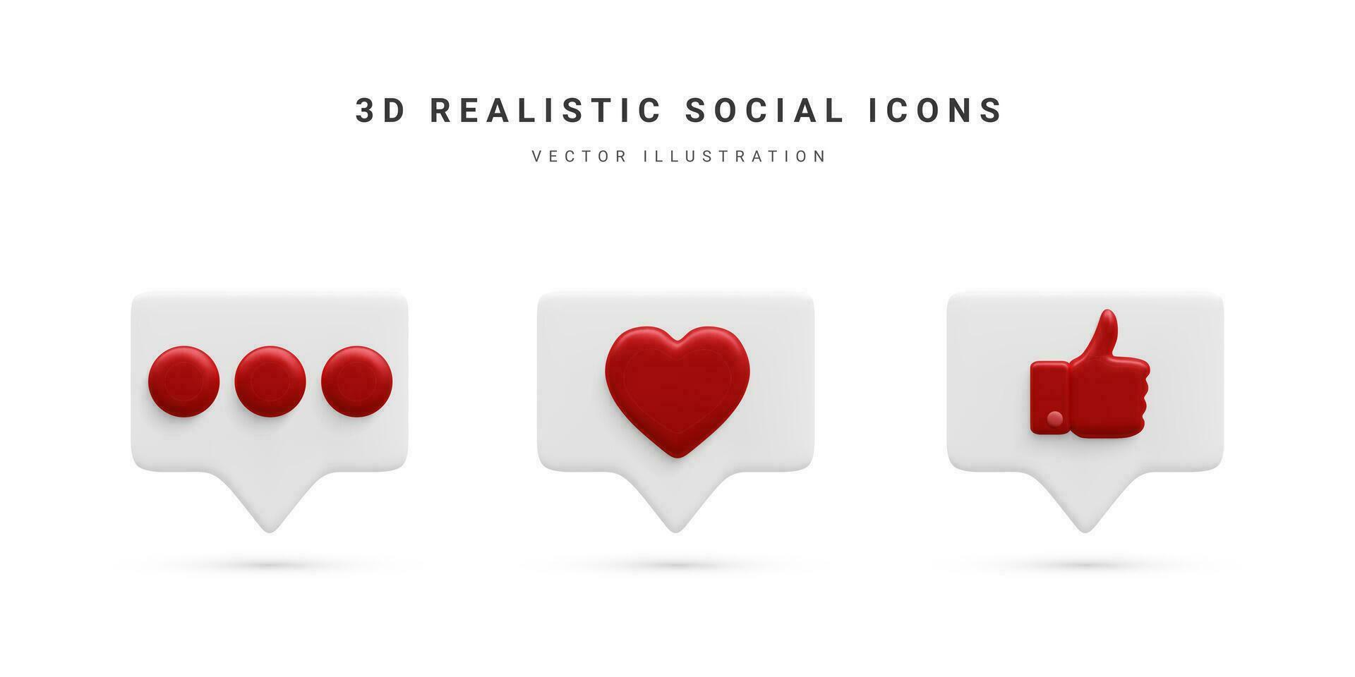 Set of 3d realistic bubbles with social media and digital marketing icons. Vector illustration