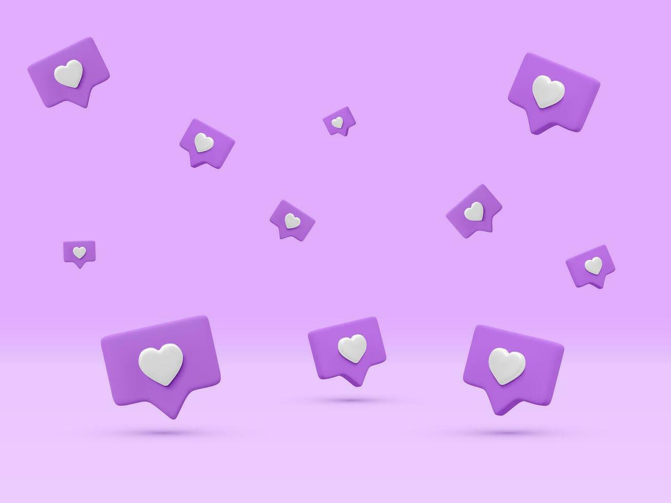 3d realistic conceptual banner of notifications on light background. Flying social media like icons in different position and various size. Vector illustration