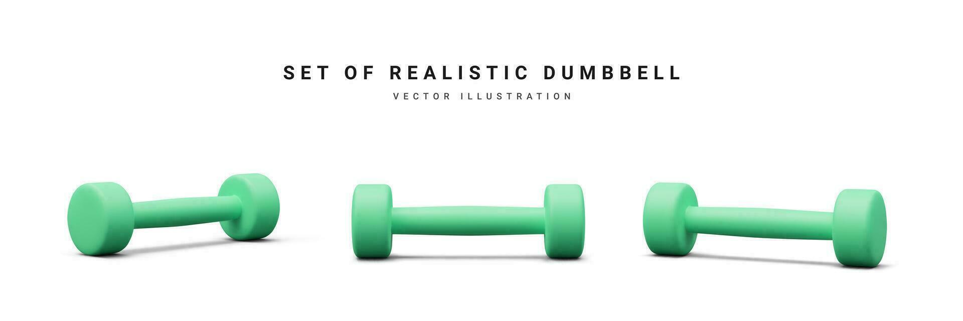 3d realistic set of green dumbbells isolated on white background. Vector illustration