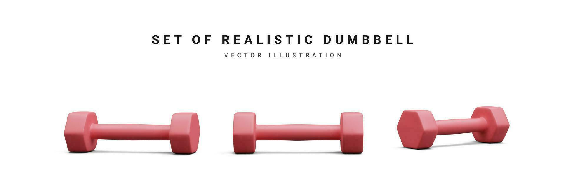 Set of 3d realistic red dumbbells isolated on white background. Vector illustration
