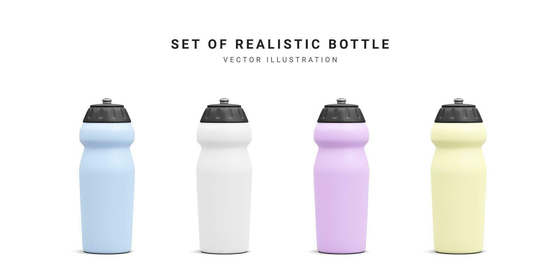 3d realistic set of sport bottle for fitness isolated on white background. Vector illustration