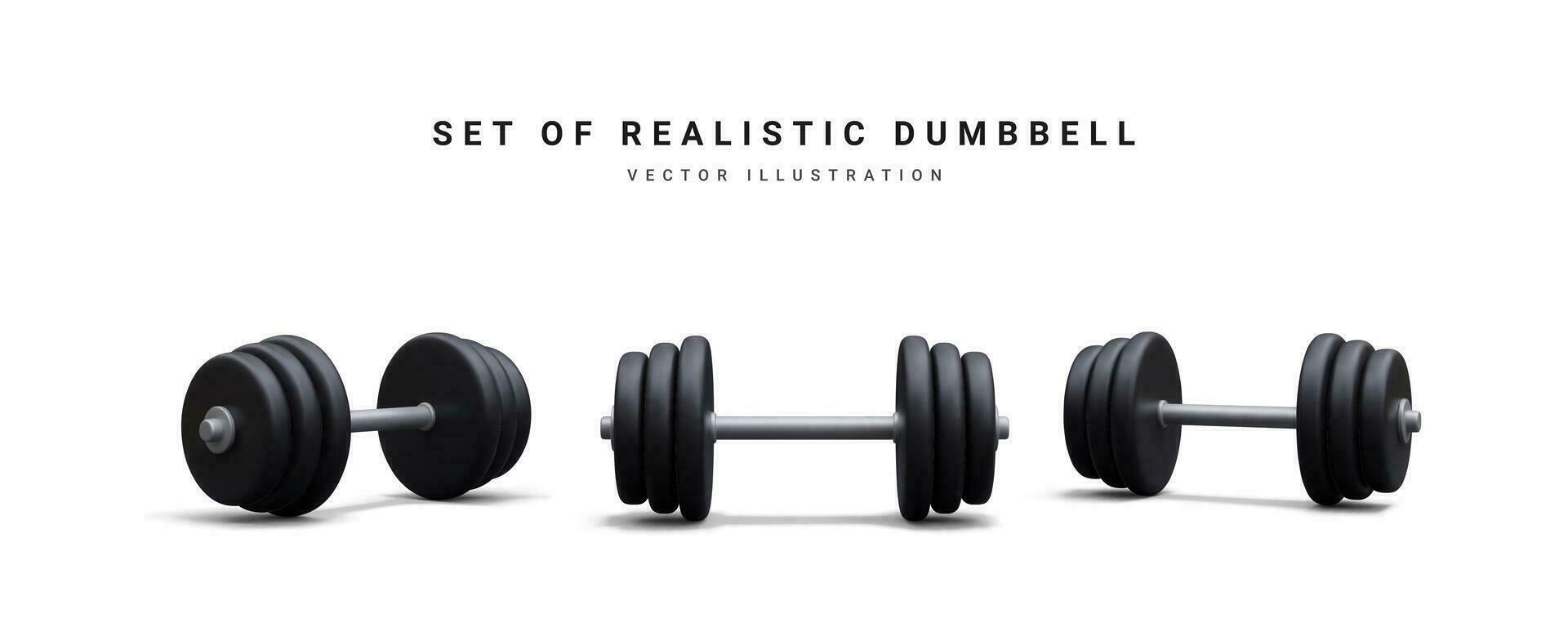 Set of 3d realistic dumbbells isolated on white background. Vector illustration