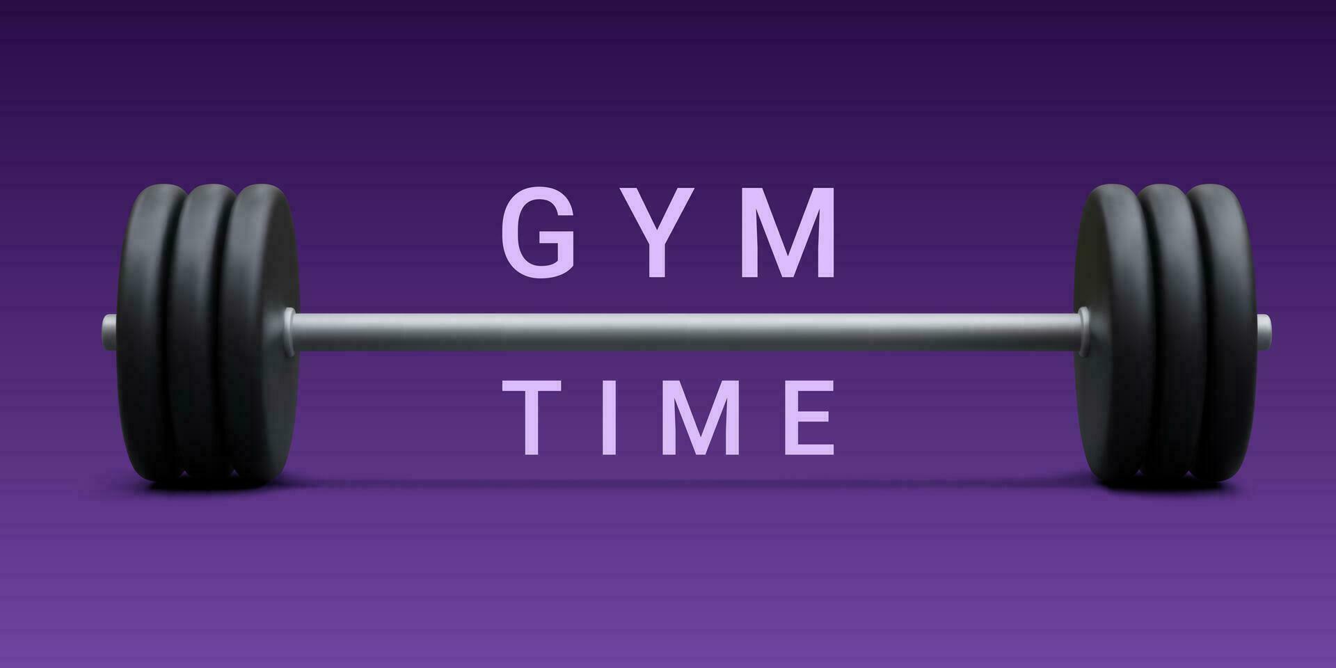 3d realistic banner with dumbbells isolated on background. Gym time. Vector illustration