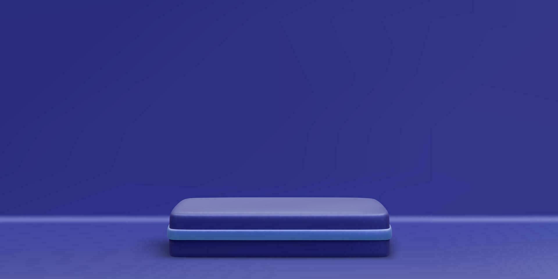 3d realista azul podio. escena y plataforma ligero antecedentes. diseño pedestal para premio y ganador. vector ilustración