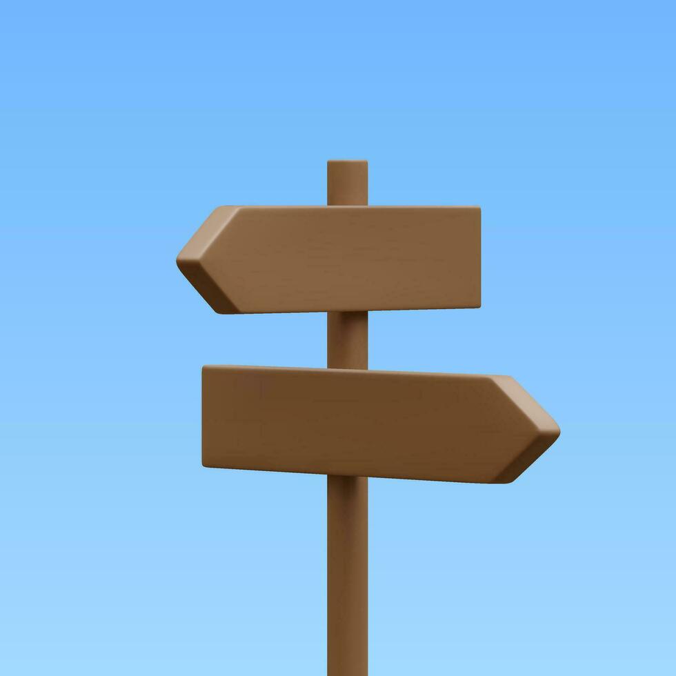 3d realistic street sign isolated on light background. Direction sign post with arrow. Signboard pointer with wooden pole. Vector illustration