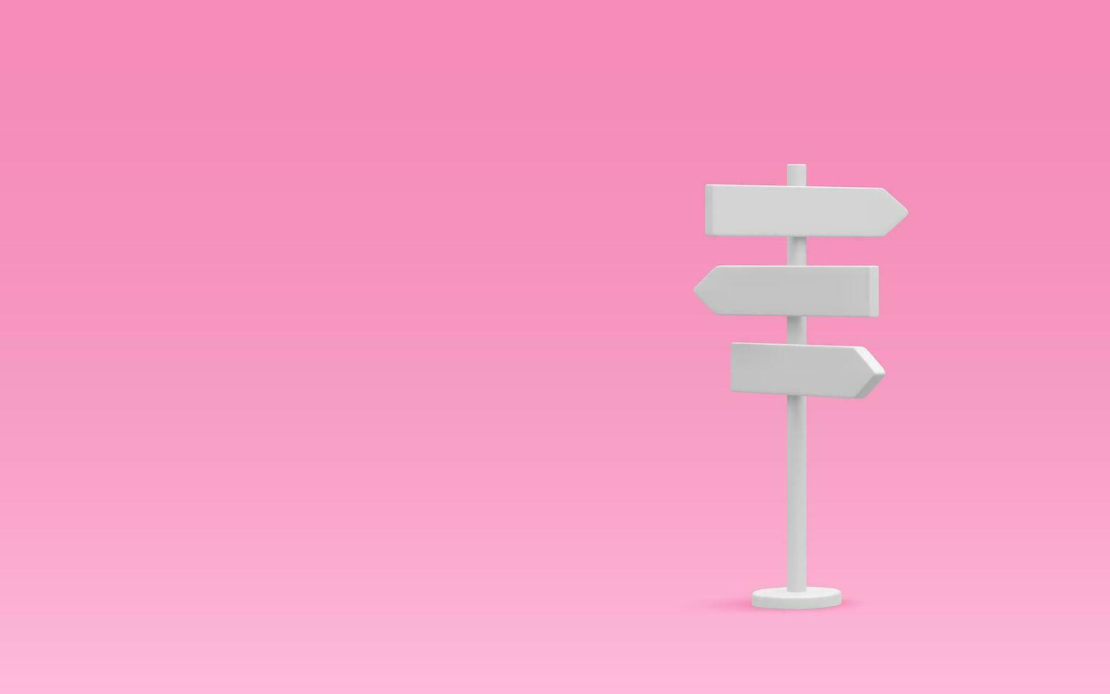 3d realistic street sign isolated on light background. Direction sign post with arrow. Signboard pointer with wooden pole. Vector illustration