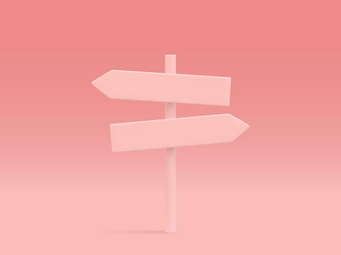 3d realistic street sign isolated on light background. Direction sign post with arrow. Signboard pointer with wooden pole. Vector illustration