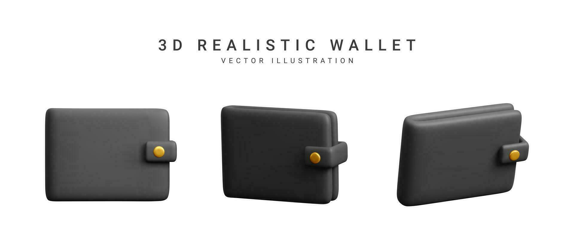 3d wallet collection in cartoon realistic style isolated on white background. Vector illustration