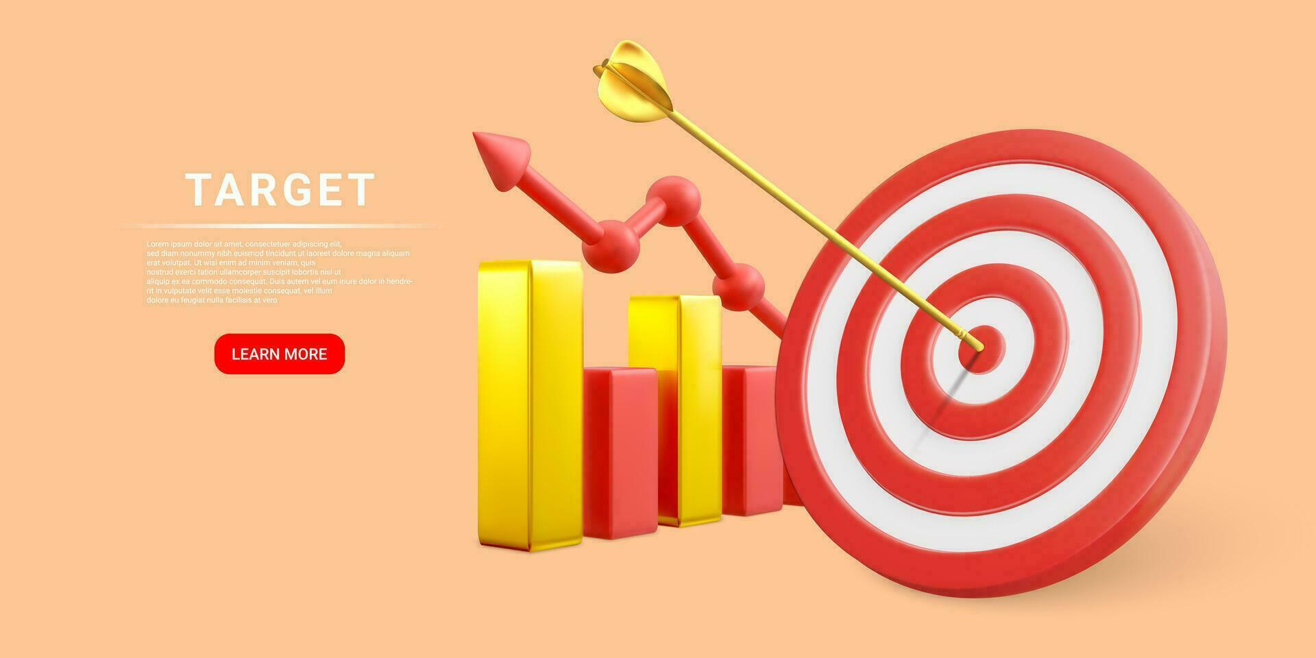 3d Arrow hit the center of target and stock chart. Business target achievement concept.Vector illustration vector