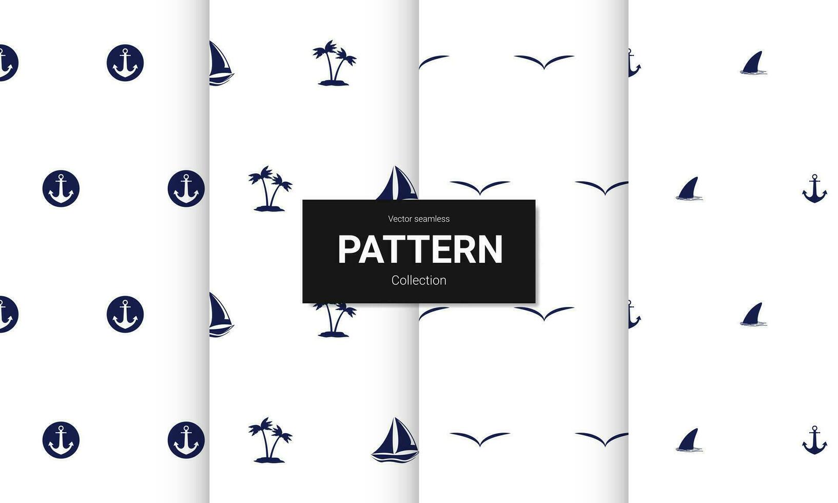 Set of  light blue seamless patterns. Vector seamless nautical textures.