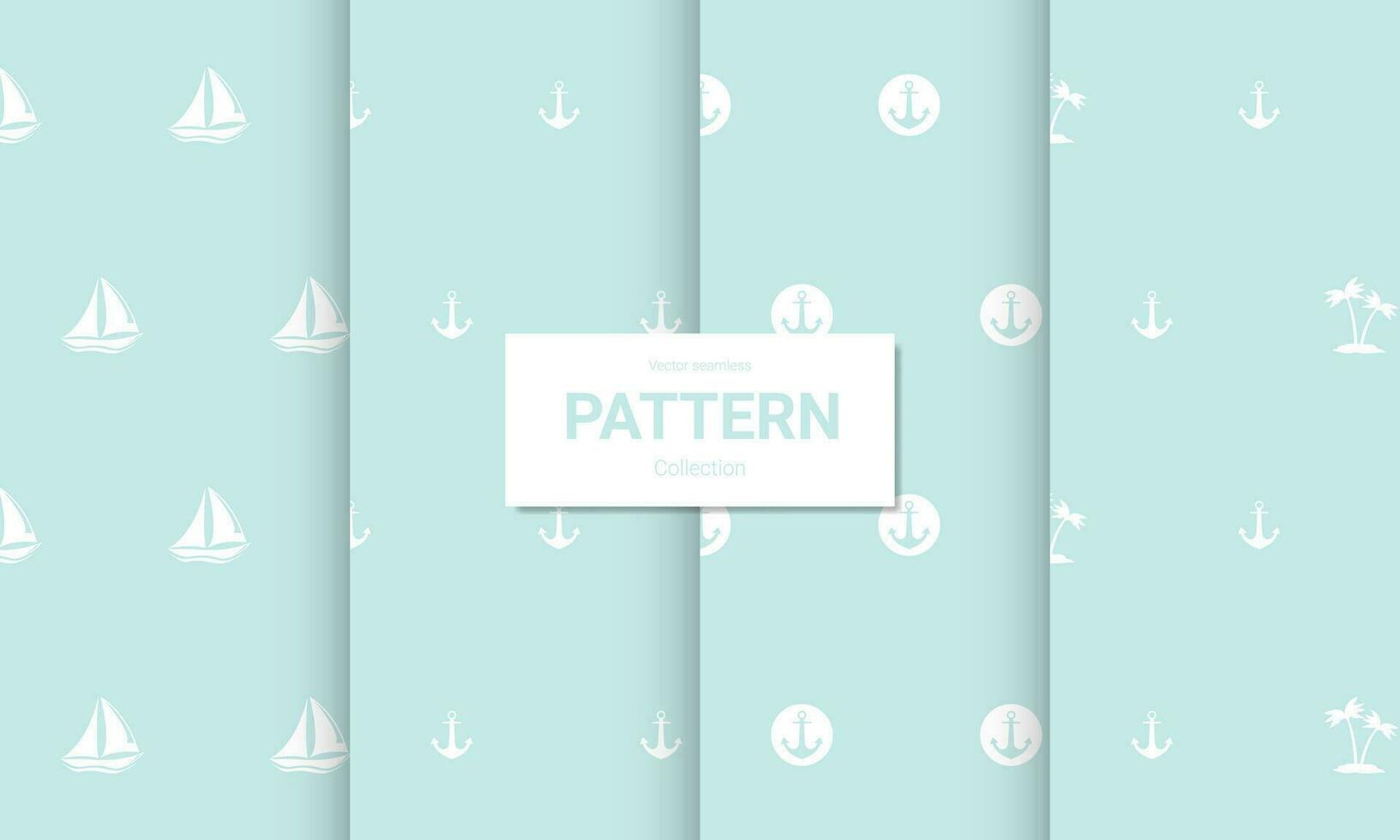 Set of  light blue seamless patterns. Vector seamless nautical textures